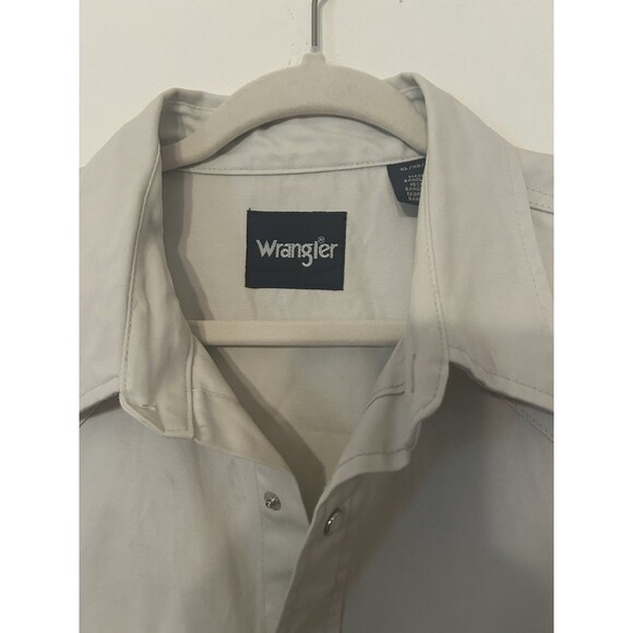 Mens Wrangler Light Khaki Heavy Cotton Work Shirt Western Pearl Snap Size XL - Picture 2 of 12